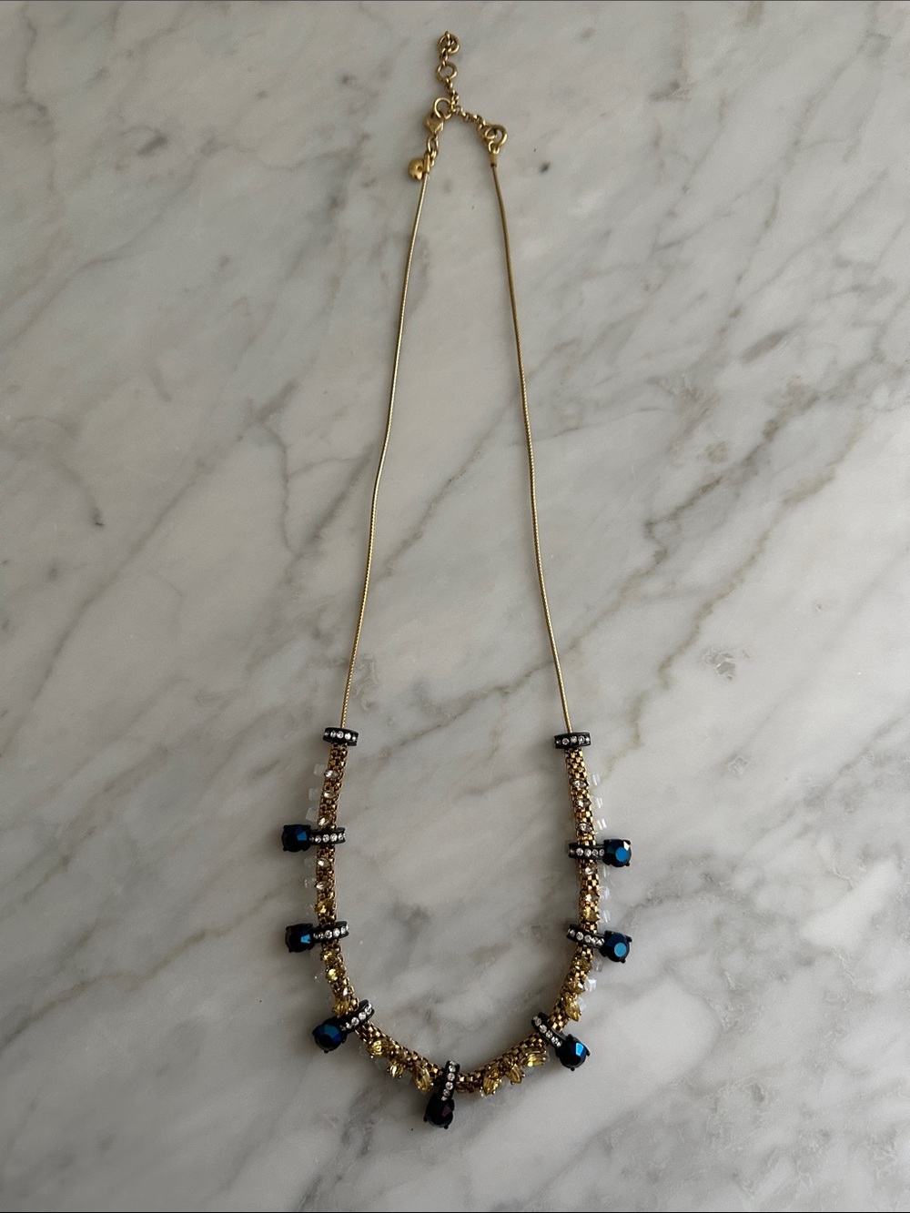 J. Crew Gold-Tone Necklace with Deep Blue Crystal Drops